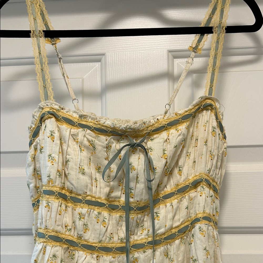 Pinkblush Cream Floral Maxi Dress with Yellow Trim - Picture 2 of 7